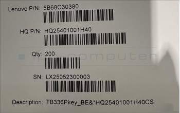 Lenovo 5B68C30380 TB336 P key_BE&*HQ25401001H40 CS