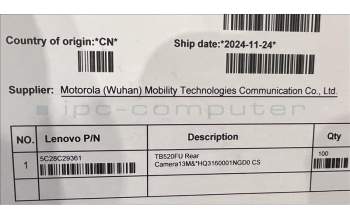 Lenovo 5C28C29361 TB520FU Rear Camera13M&*HQ3160001NGD0 CS