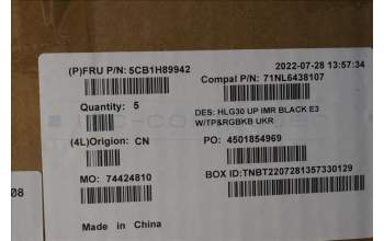 Lenovo 5CB1H89942 Tastatur inkl. TopcaseASM_UKR C82S9RGB E3 BLA