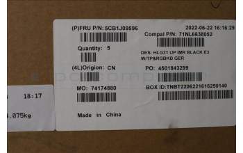 Lenovo 5CB1J09596 C-Cover with keyboard, German, Black, RGB Backlight, UK