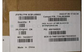 Lenovo 5CB1J09602 Tastatur inkl. TopcaseASM_SWS C82SARGB E3 BLA