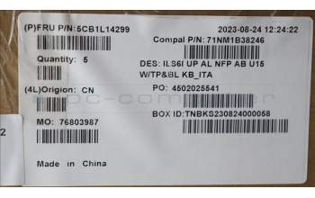 Lenovo 5CB1L14299 Tastatur inkl. Topcase_ITA C82XF NFP AB BL AL