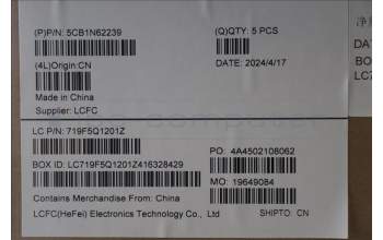 Lenovo 5CB1N62239 C-Cover with keyboard, Portuguese, Luna Grey, w/puresight pro logo, UK