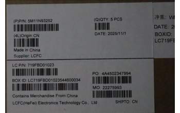 Lenovo 5M11N93252 MECH_ASM FRU KB ARA(CHY)US Bk