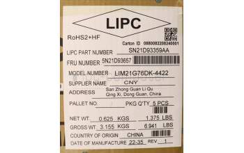 Lenovo 5N21D93657 Keyboard Internal, Danish, Black, Non-Backlight, w/Number, UK