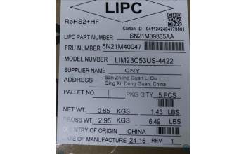 Lenovo 5N21M40047 Keyboard Internal, USA English, Black, Non-Backlight, w/Number, US