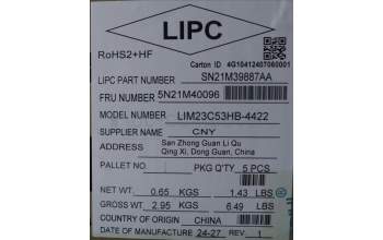 Lenovo 5N21M40096 Keyboard Internal, Hebrew, Black, Non-Backlight, w/Number, US