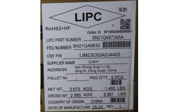 Lenovo 5N21Q49832 Keyboard Internal, Arabic, Black, Backlight, w/Number